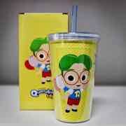 Copo com Canudo Acrílico Amarelo
